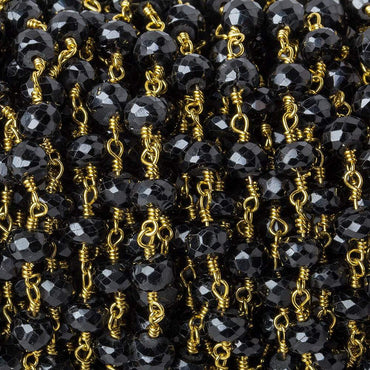4x3-5.5x3mm Black Spinel faceted rondelle Gold plated Chain by the foot 30 beads (ONLINE ORDER ONLY)