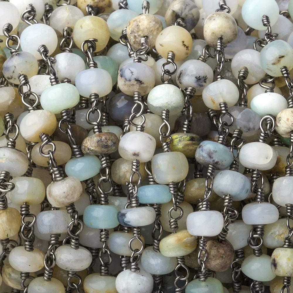 5.5mm Blue Peruvian Opal Plain Rondelle Black Gold plated Chain by the foot (ONLINE ORDER ONLY)