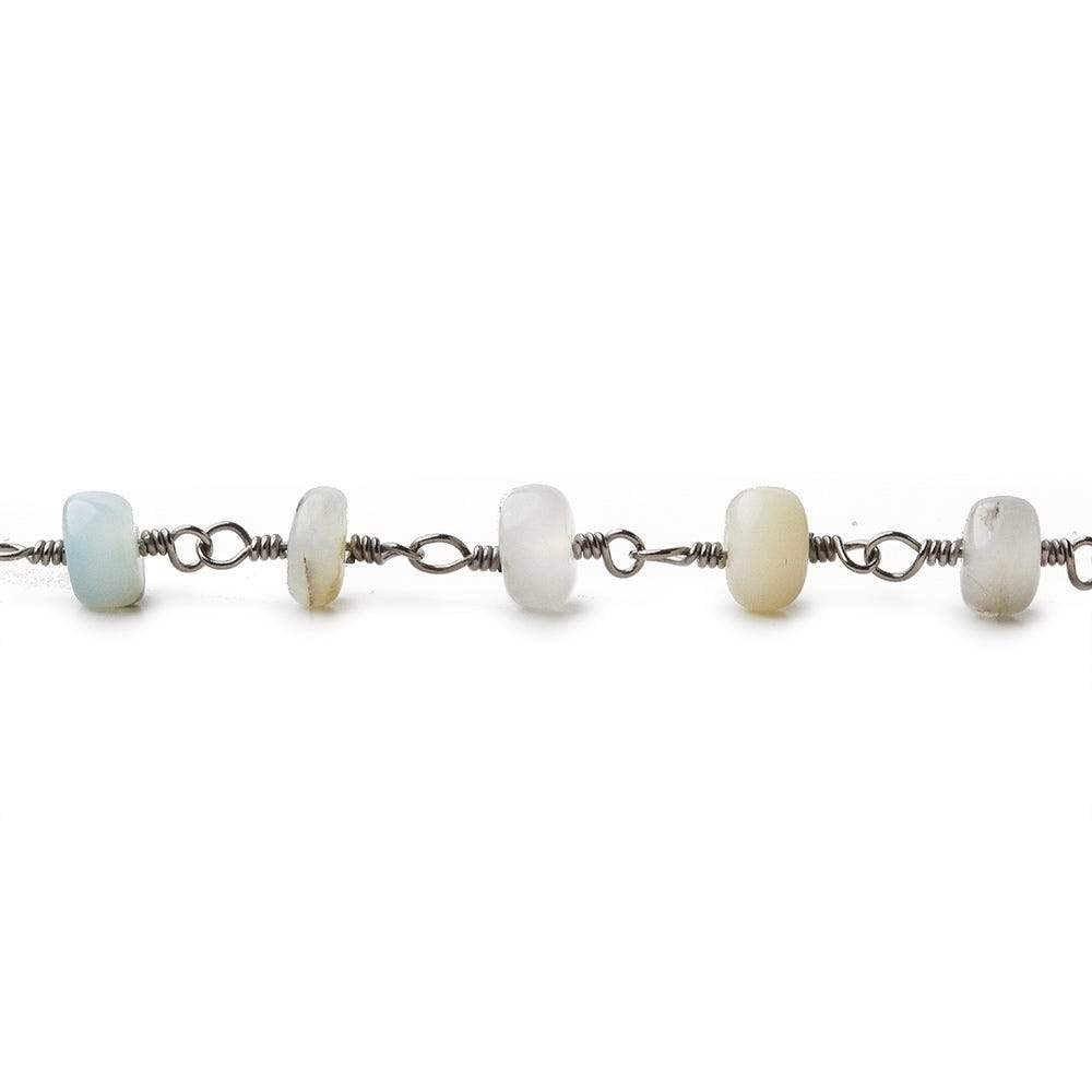 5.5mm Blue Peruvian Opal Plain Rondelle Black Gold plated Chain by the foot (ONLINE ORDER ONLY)