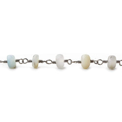 5.5mm Blue Peruvian Opal Plain Rondelle Black Gold plated Chain by the foot (ONLINE ORDER ONLY)
