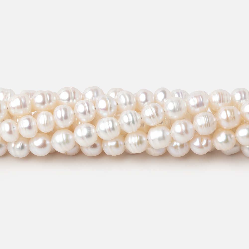 5.5mm Creamy White Ringed Baroque Freshwater Pearls 15 inch 68 Beads (ONLINE ORDER ONLY)