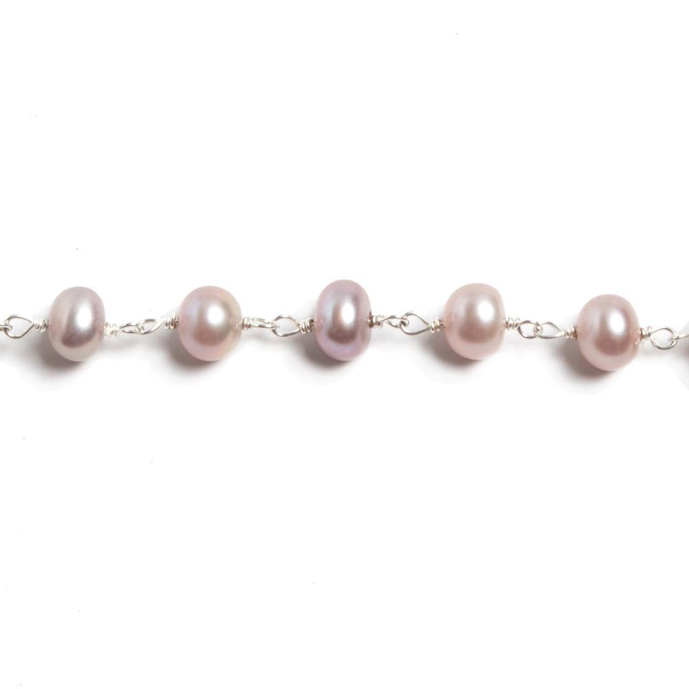 5.5mm Ice Pink Button Pearl Silver plated Chain by the foot 34 pieces (ONLINE ORDER ONLY)