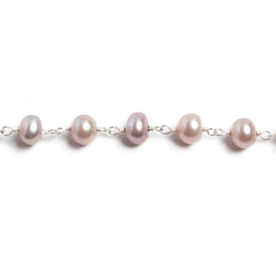 5.5mm Ice Pink Button Pearl Silver plated Chain by the foot 34 pieces (ONLINE ORDER ONLY)