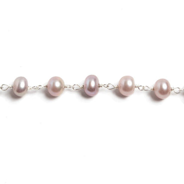 5.5mm Ice Pink Button Pearl Silver plated Chain by the foot 34 pieces (ONLINE ORDER ONLY)