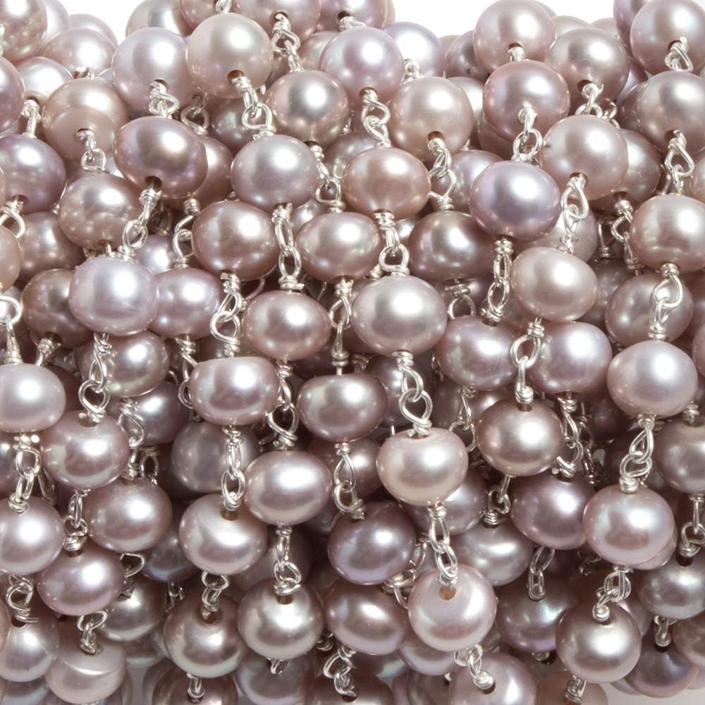 5.5mm Ice Pink Button Pearl Silver plated Chain by the foot 34 pieces (ONLINE ORDER ONLY)