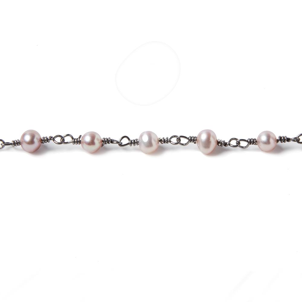 5.5mm Ice Pink Oval Pearl Black Gold .925 Silver Chain by the foot 36 pieces (ONLINE ORDER ONLY)