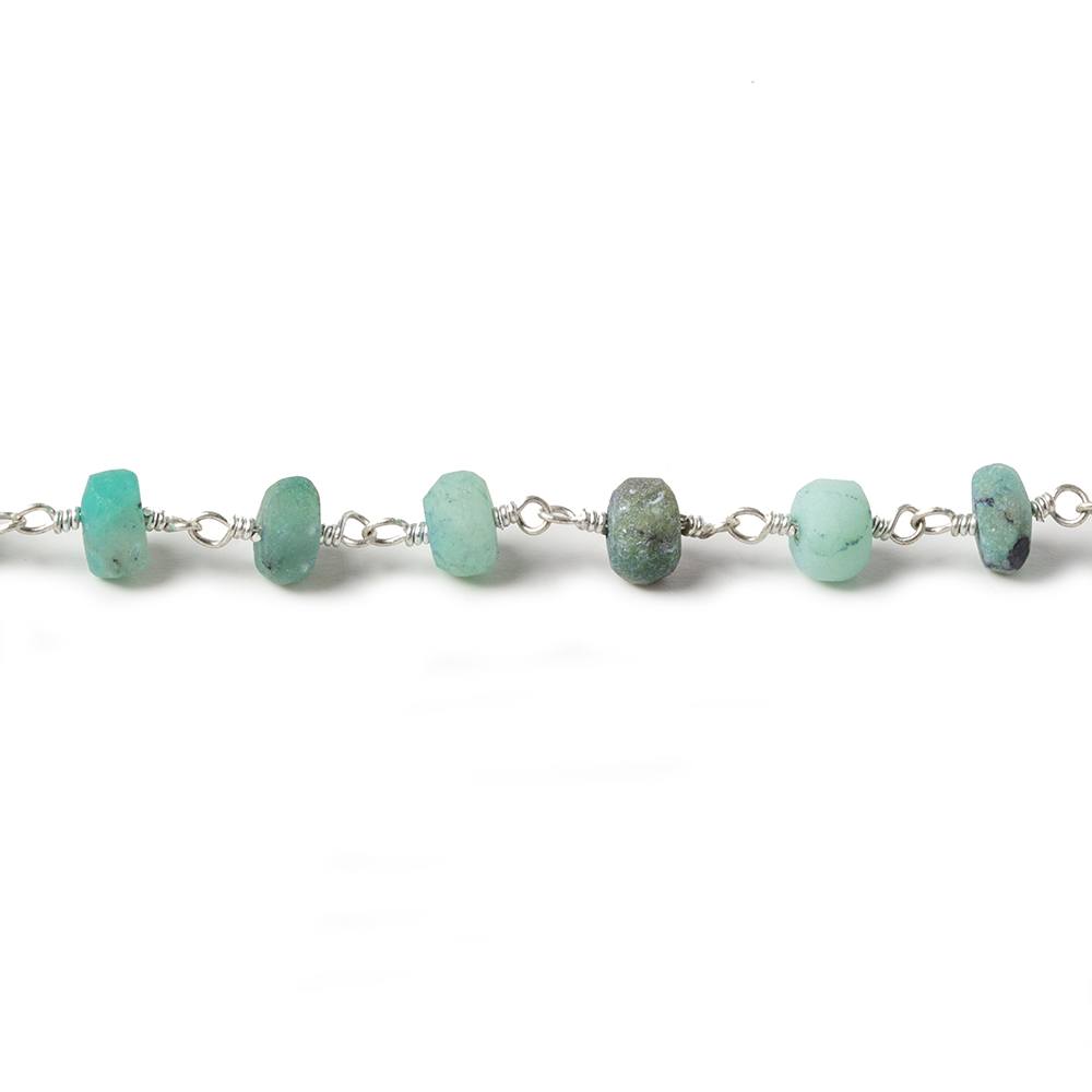 5.5mm Matte Chrysoprase rondelle Silver Chain by the foot 31 pieces (ONLINE ORDER ONLY)