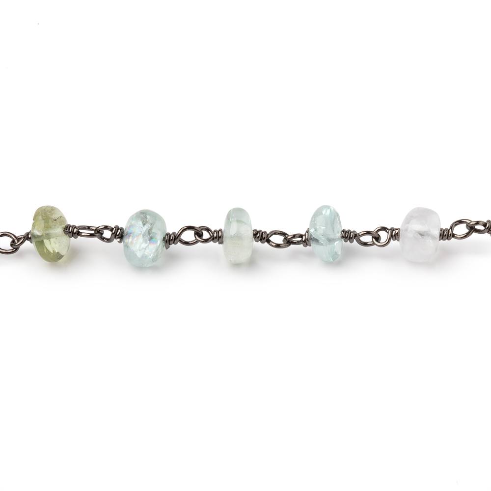 5.5mm Multi Color Beryl Plain Rondelles on Black Gold over Sterling Silver Chain (ONLINE ORDER ONLY)