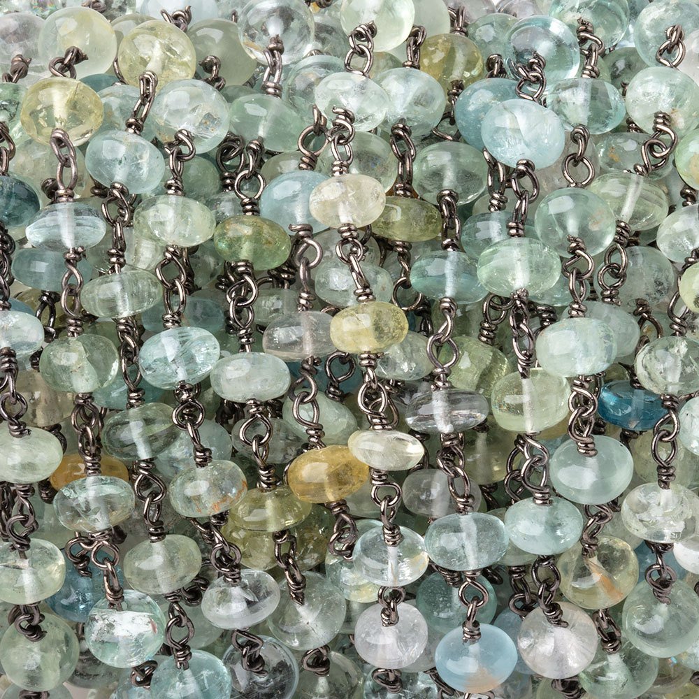 5.5mm Multi Color Beryl Plain Rondelles on Black Gold over Sterling Silver Chain (ONLINE ORDER ONLY)