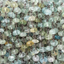 5.5mm Multi Color Beryl Plain Rondelles on Black Gold over Sterling Silver Chain (ONLINE ORDER ONLY)