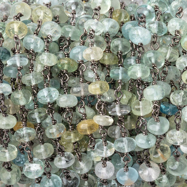 5.5mm Multi Color Beryl Plain Rondelles on Black Gold over Sterling Silver Chain (ONLINE ORDER ONLY)