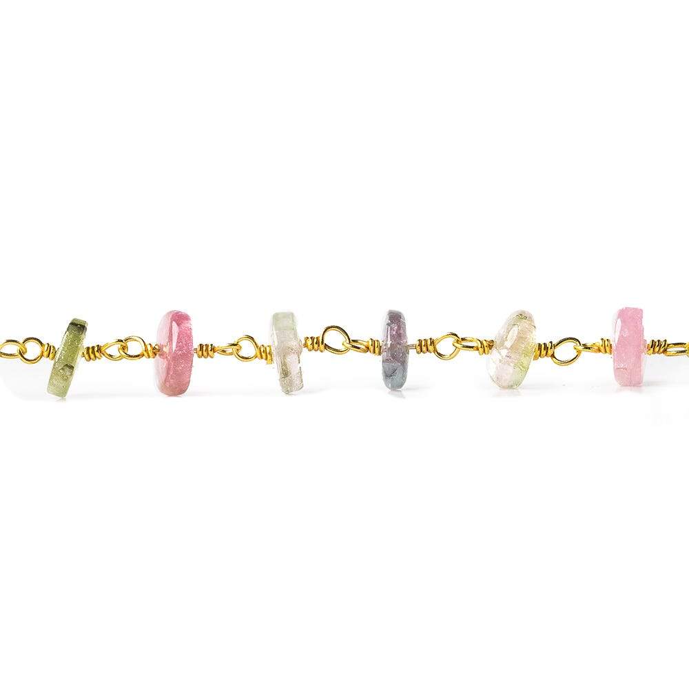 5.5mm Multi Color Tourmaline plain rondelle Vermeil Chain by the foot (ONLINE ORDER ONLY)