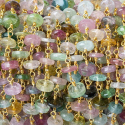5.5mm Multi Color Tourmaline plain rondelle Vermeil Chain by the foot (ONLINE ORDER ONLY)