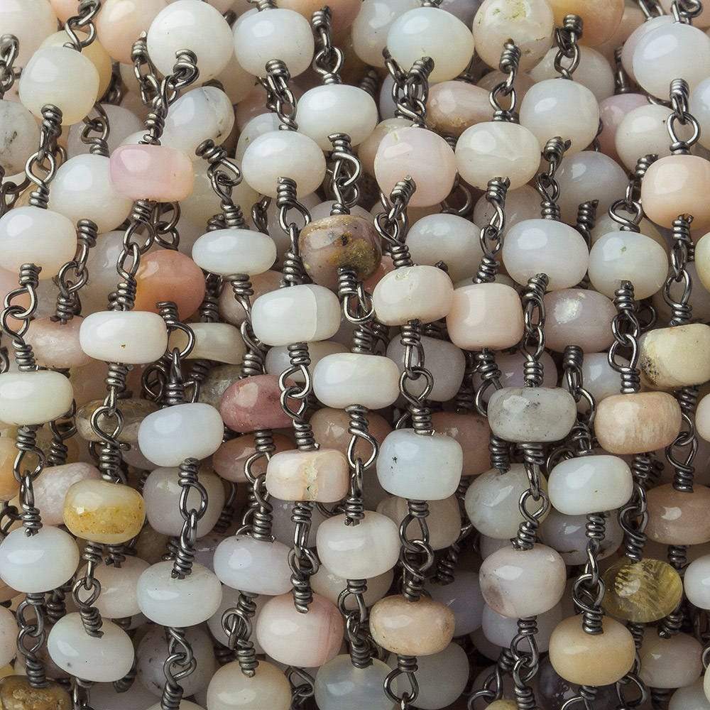 5.5mm Pink Peruvian Opal Plain Rondelle Black Gold plated Chain by the foot (ONLINE ORDER ONLY)