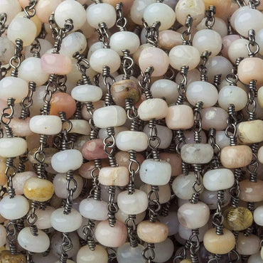 5.5mm Pink Peruvian Opal Plain Rondelle Black Gold plated Chain by the foot (ONLINE ORDER ONLY)