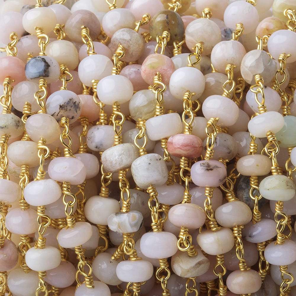5.5mm Pink Peruvian Opal Plain Rondelle Gold plated Chain by the foot (ONLINE ORDER ONLY)