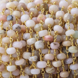 5.5mm Pink Peruvian Opal Plain Rondelle Gold plated Chain by the foot (ONLINE ORDER ONLY)