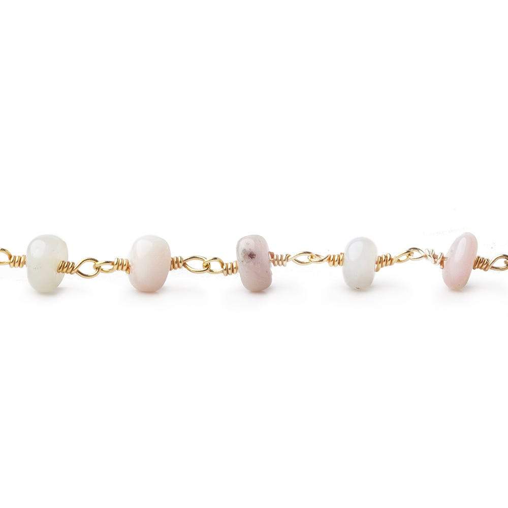 5.5mm Pink Peruvian Opal Plain Rondelle Gold plated Chain by the foot (ONLINE ORDER ONLY)