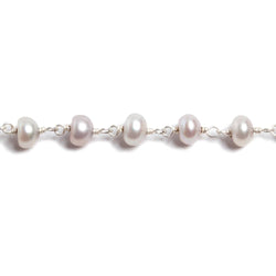 5.5mm Pink Silver Button Pearl .925 Silver Chain by the foot 36 pieces (ONLINE ORDER ONLY)