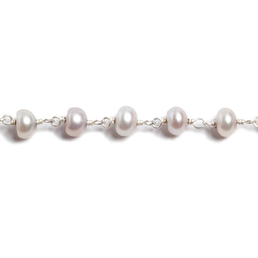 5.5mm Pink Silver Button Pearl .925 Silver Chain by the foot 36 pieces (ONLINE ORDER ONLY)