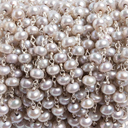 5.5mm Pink Silver Button Pearl .925 Silver Chain by the foot 36 pieces (ONLINE ORDER ONLY)