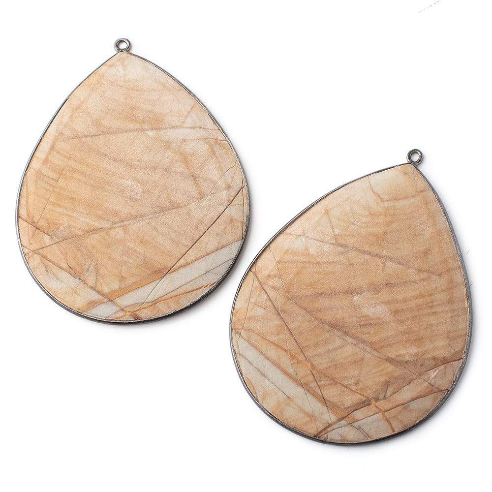 55x43mm Black Gold Bezeled Matte Picture Jasper Pear Set of 2 Pendants (ONLINE ORDER ONLY)