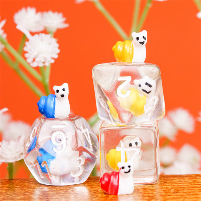 7-Color Snail Dice | Clear RPG 7-Dice Set w/ Colorful Snails Inside (Online Only)