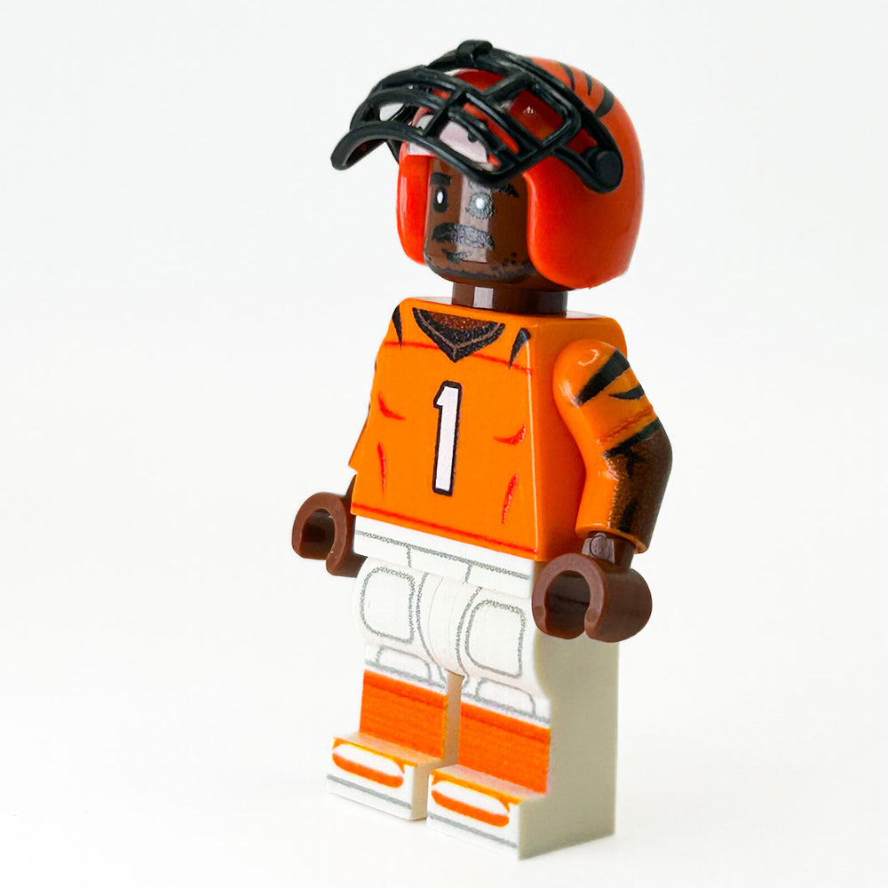 #1 WR Bengals Football Player Minifig made using LEGO parts - B3 Customs (Online Order Only)