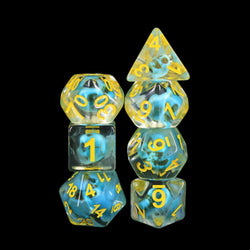 Turquoise Treasure Skull Dice Blue/Yellow Halloween Resin 7-Dice (Online Only)