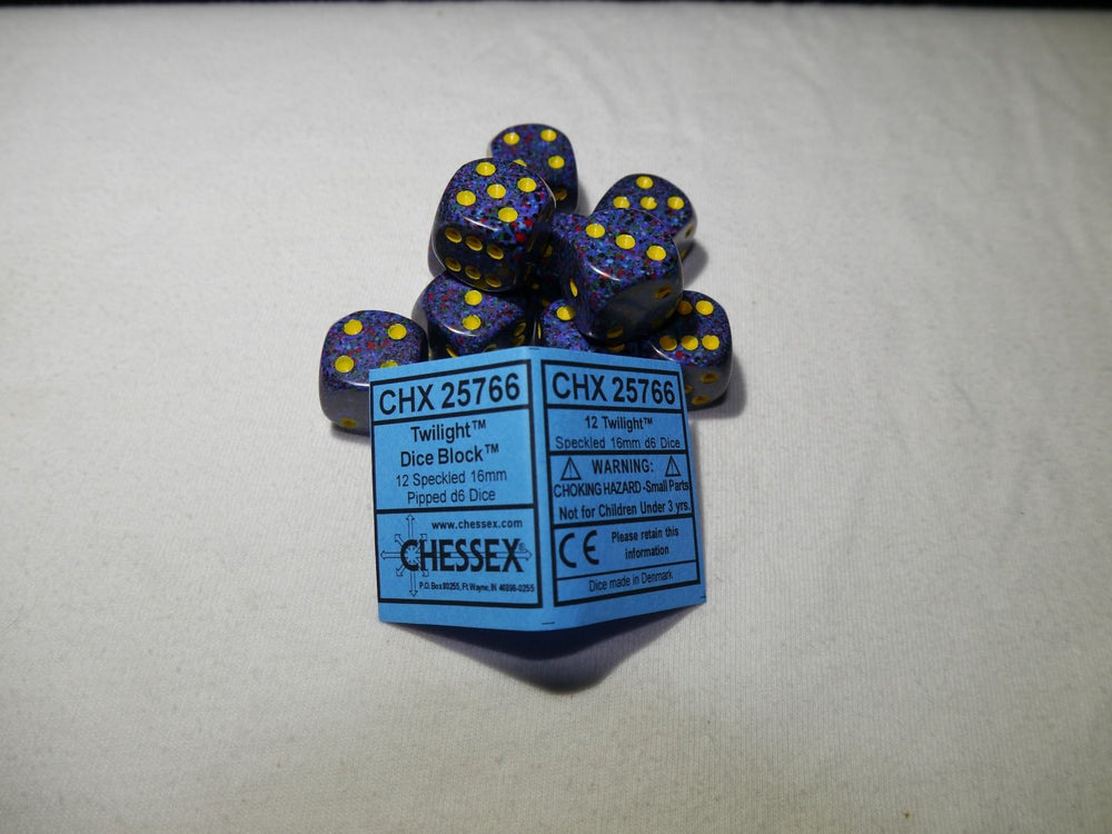 Twilight Speckled 16mm D6 RPG Chessex Dice Blue/ Yellow (Online Only)
