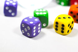 New Dice 12mm 6-sided Red Orange Yellow Green Blue Purple Small Rainbow 12 Dice (Online Only)