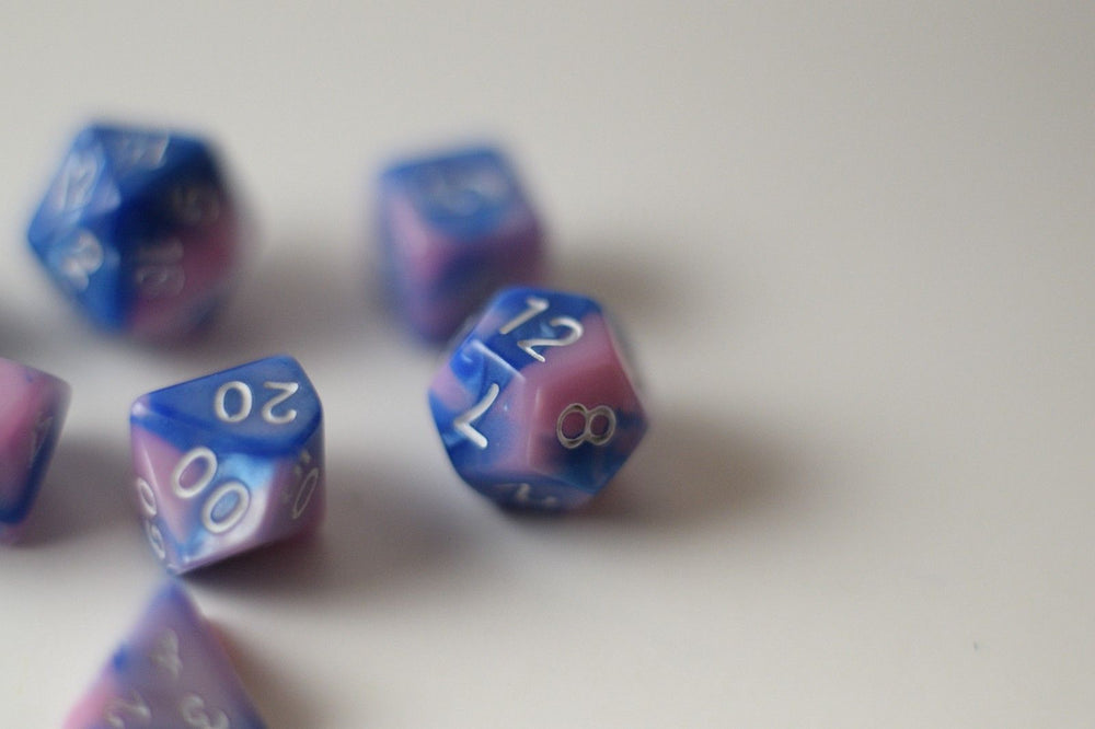 New Shiny Pink Blue Miniature Poly Dice Set Small (7) RPG DnD Mini Cute (Online Only)