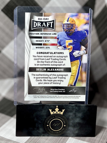 Deslin Alexandre 2023 Leaf Draft Red Rookie Auto #BA-DA1 Pitt & NY Jets RC (ONLINE ORDER ONLY)