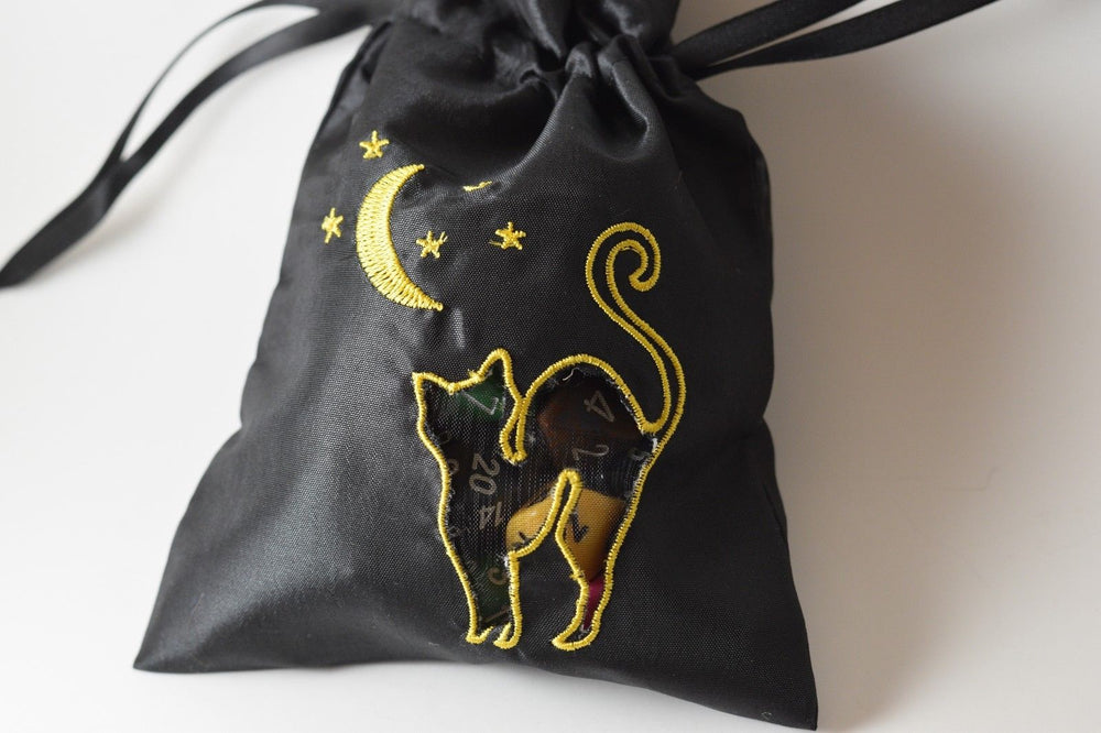 Black Cat Gift Bag Large Game Dice Bag White Counter Pouch Taffeta Scary Night (Online Only)