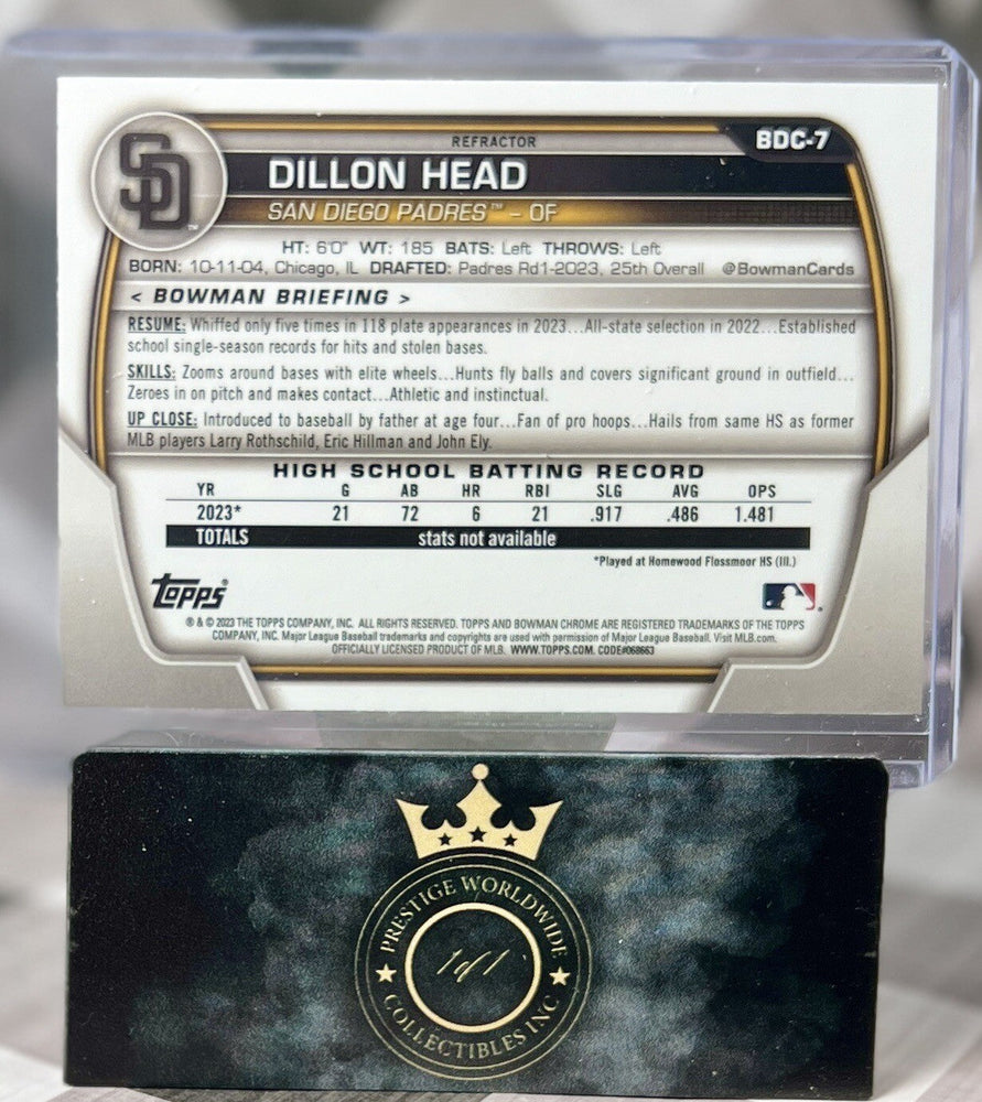 Dillon Head 2023 Bowman Draft Chrome 1st Refractor #BDC-7 San Diego Padres (ONLINE ORDER ONLY)