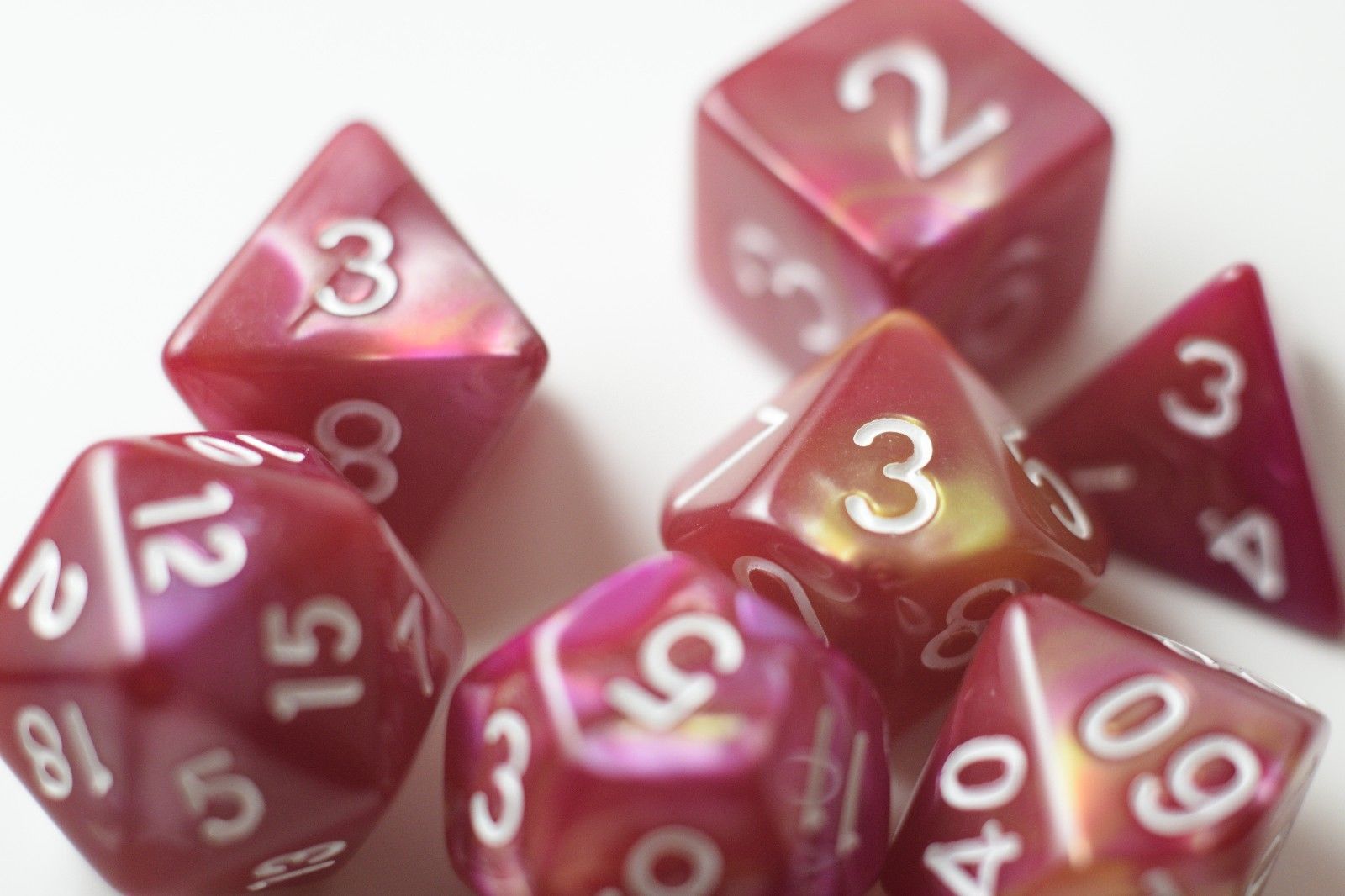 NEW Yellow and Rose Red Swirl Poly Dice Set (7) New RPG DnD w/ White Numbers (Online Only)