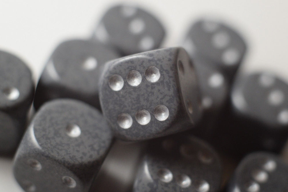 Hi-Tech Speckled 16mm D6 Pipped | Grey/Silver (sold per piece) (Online Only)