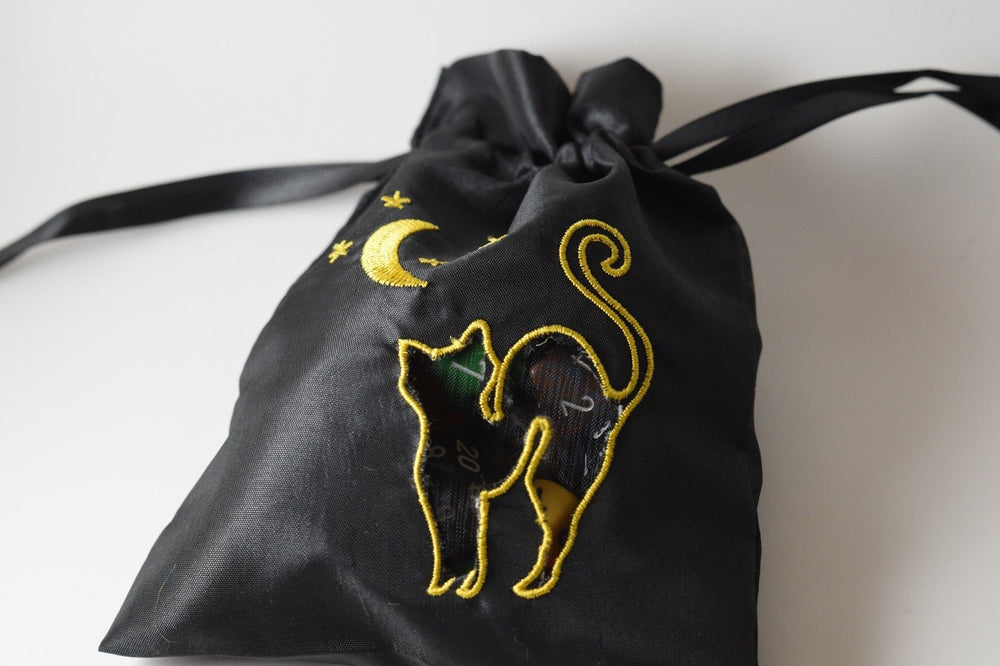Black Cat Gift Bag Large Game Dice Bag White Counter Pouch Taffeta Scary Night (Online Only)