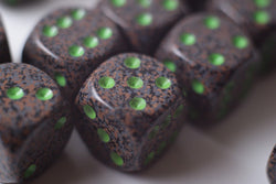 Earth Speckled 16mm D6 Pipped | Sold per Die (Green + Brown Dice) (Online Only)