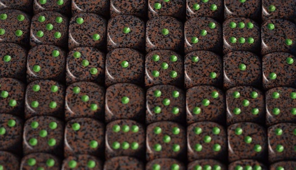 Earth Speckled 16mm D6 Pipped | Sold per Die (Green + Brown Dice) (Online Only)