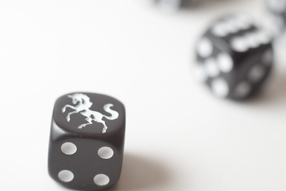 NEW Black Dice w/ White Unicorns Dice D6 Bunco RPG 16mm Roll (sold per die) (Online Only)