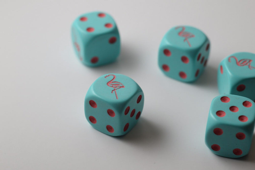 NEW Blue Dice with Pink Flamingo Dice 6 Sided Bunco RPG Game D6 16mm Roll (sold per piece) (Online Only)