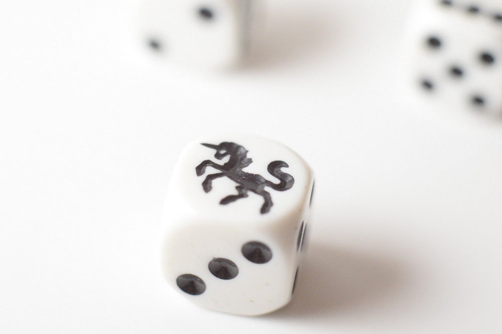 White Dice with Black Unicorns Dice Sided Bunco RPG D6 16mm Roll (sold per die) (Online Only)