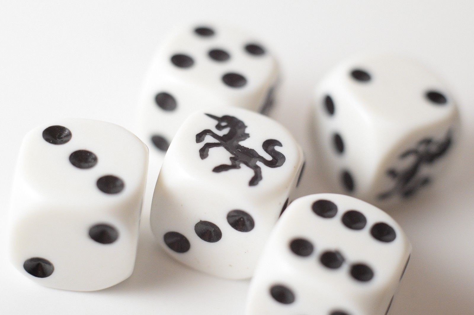 White Dice with Black Unicorns Dice Sided Bunco RPG D6 16mm Roll (sold per die) (Online Only)