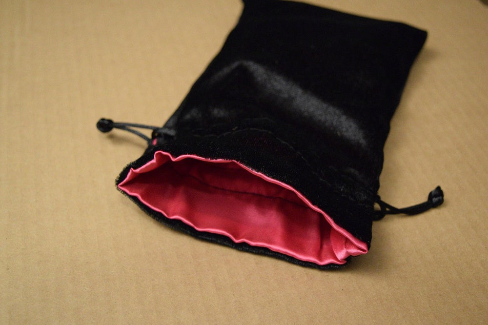 NEW Large Black Velvet RPG Game Dice Bag w/ Pink Satin Lining Counter Pouch Gift (Online Only)