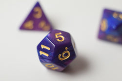 NEW Royal Purple & Blue Regal Swirl Poly Dice Set (7) RPG DnD w/ Gold Numbers (Online Only)