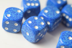 Water Speckled 16mm D6 Pipped Dice | Blue and White (sold per die) (Online Only)