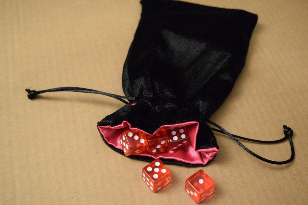 NEW Large Black Velvet RPG Game Dice Bag w/ Pink Satin Lining Counter Pouch Gift (Online Only)