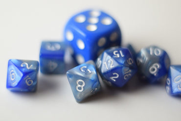 New Shiny Steel Blue Miniature Poly Dice Set Small (7) RPG DnD Mini Cute (Online Only)