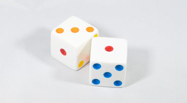 NEW 2 Jumbo 25mm 1 inch White Dice Pair RPG D6 Koplow Large Huge Rainbow Pips (Online Only)